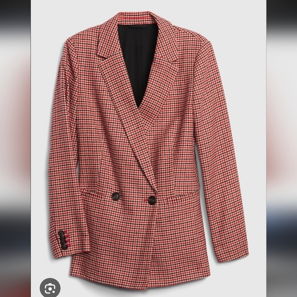 GAP Double Breasted Houndstooth Wool Blend Blazer